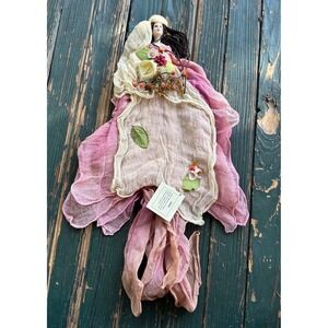 Erato Greek Muse Wall Hanging Art Doll Pink Cream Gauze Porcelain Face 29 Inch